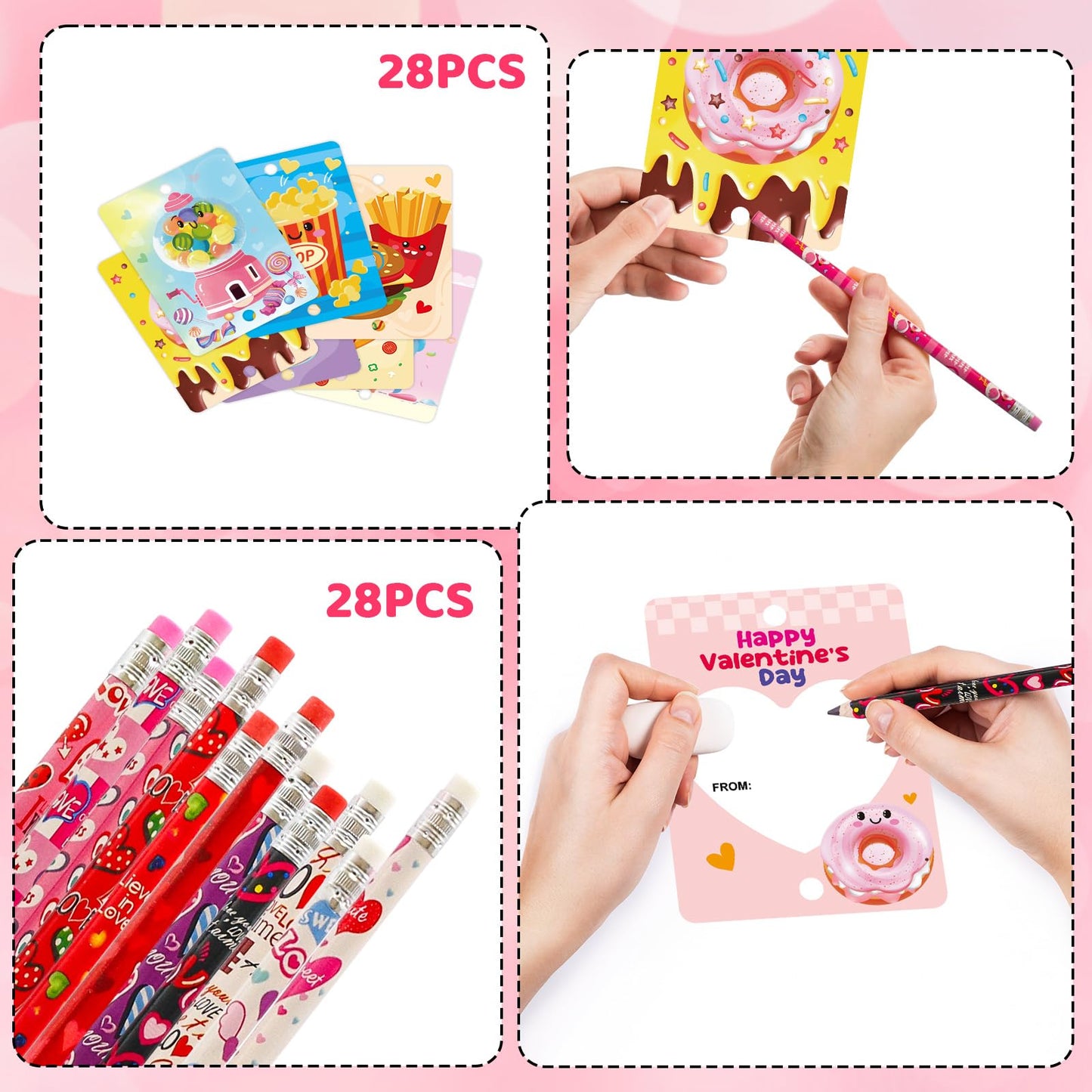 Treasure Cove Valentines Day Cards with Pencils Valentines Day Classroom Exchange Cards for Students School Party Favors 28Pcs