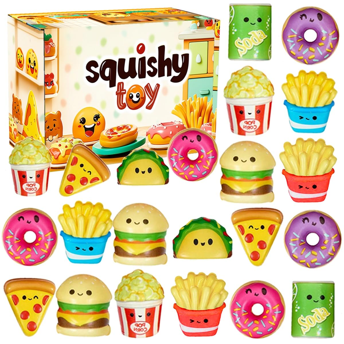 24 Pcs Food Slow Squishy Toys Soft Stress Relief Fidgets Toys for Kids Boys Girls Goodie Bag Christmas Stocking Stuffers Party F