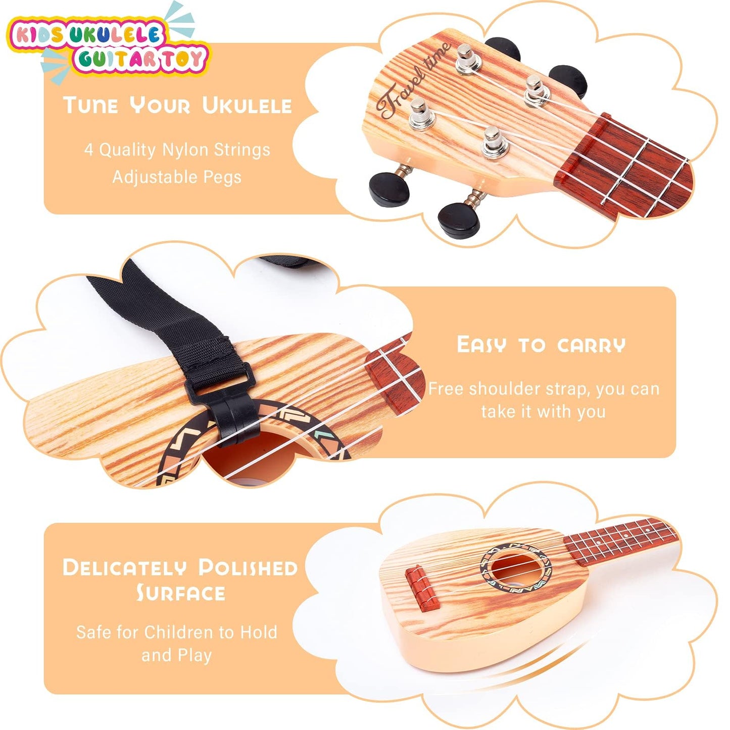 Yoloplus+ 17 Inch Kids Ukulele Guitar Toy 4 Strings Mini Children Musical Instruments Educational Learning Toy For Toddler Beginner Keep Tone Anti-Impact Can Play With Picks/Strap/Primary Tutorial
