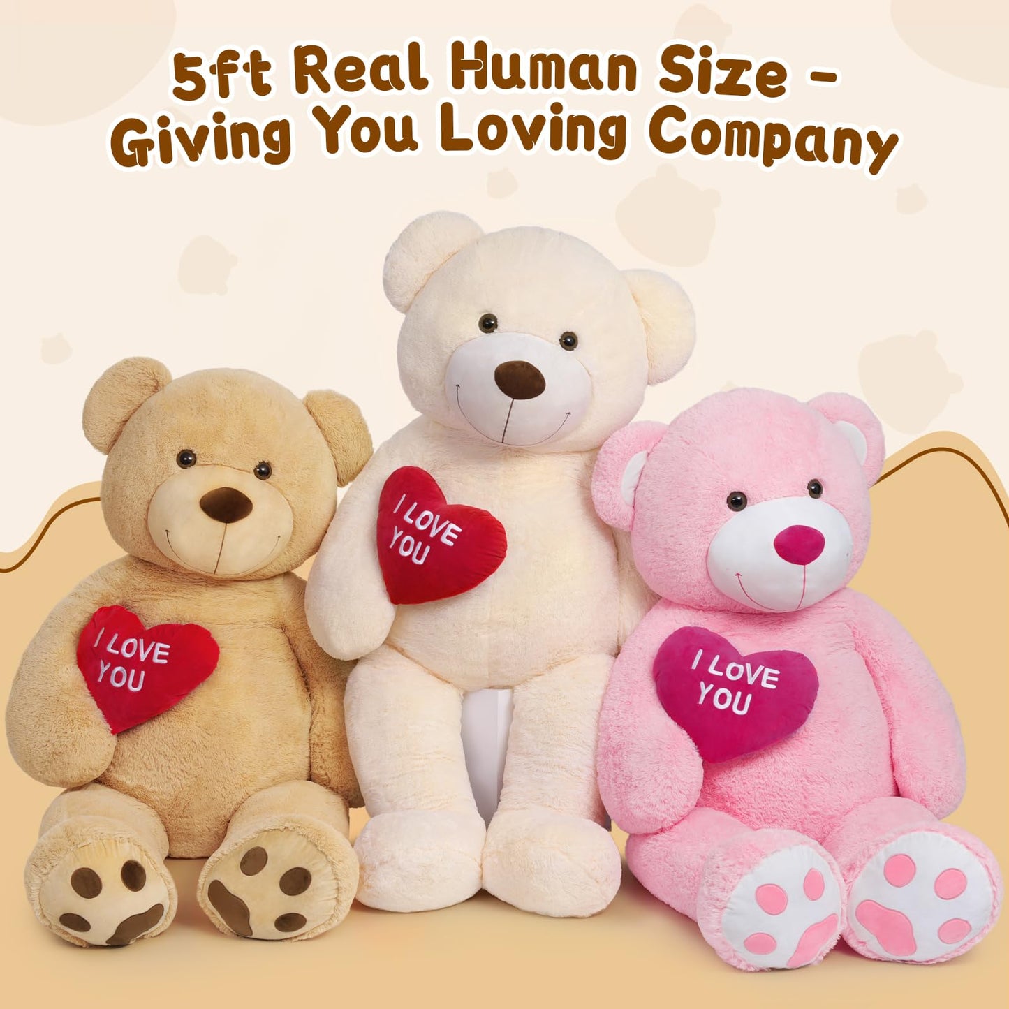 Maogolan Giant Teddy Bear 5 Feet Tall- I Love You Red Heart Big Brown Teddy Bear Stuffed Animal - Huge Valentines Teddy Bear For Girlfriend,Boyfriend,Wife,Lover - Anniversary, Birthday