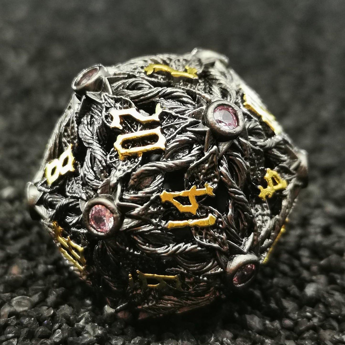 Mjdiceok Hollow Magic Vine Leaf Dnd Dice Set Metal Dice Set 7 Role Playing Dice D&D Dungeons And Dragons Dice (Black + Purple Ge