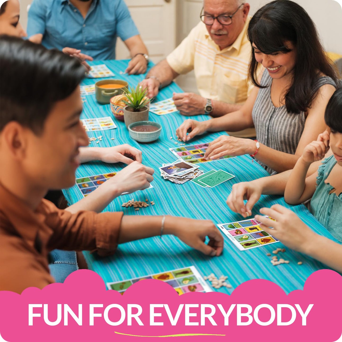 Waterproof 20 Player Loteria | 12 Inch By 8 Inch Boards | Shuffleable Card Deck | No Stereotypical Characters | Extendable Up To