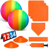 Jenaai 9 Pcs Sports Kickball Set - 2 Kickballs, 5 Bases, Scoreboard, Pump - 10" & 8.5" - Orange, PVC Material