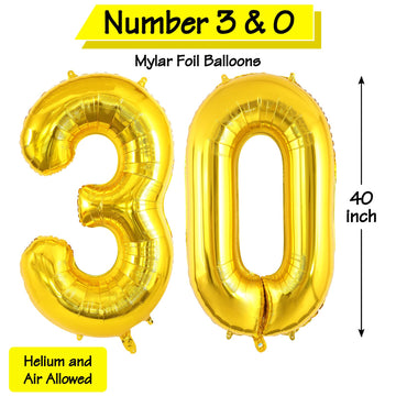 40 Inch Gold 30 Number Balloons, Jumbo Foil Helium Balloons For 30Th Birthday Party Decorations Supplies / 30Th Anniversary Even