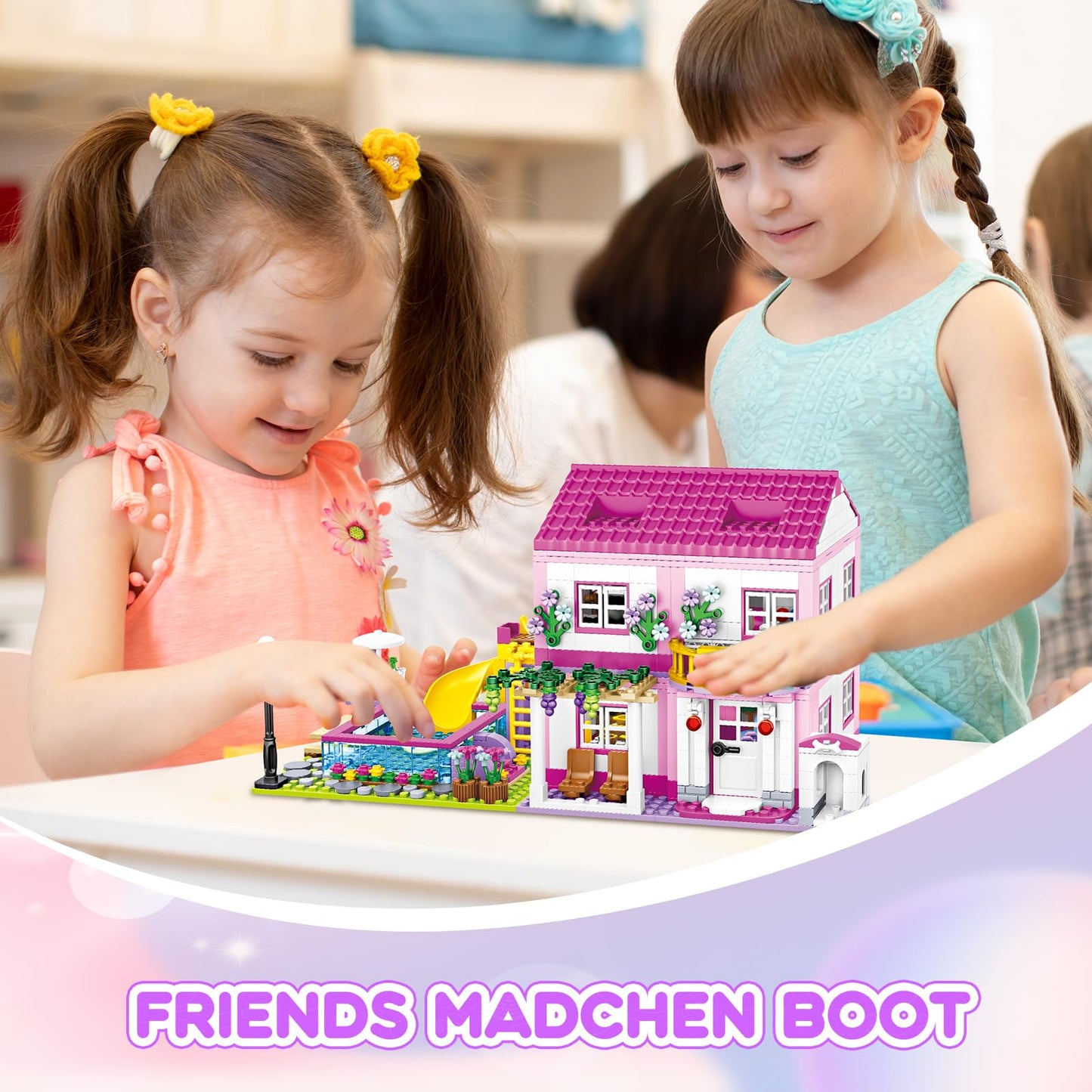 Pink Girls Summer Villa Friends Building Set Compatible With Lego Friends Construction Educational Toy For Kids Age 8-12 And Up 1018 Pcs
