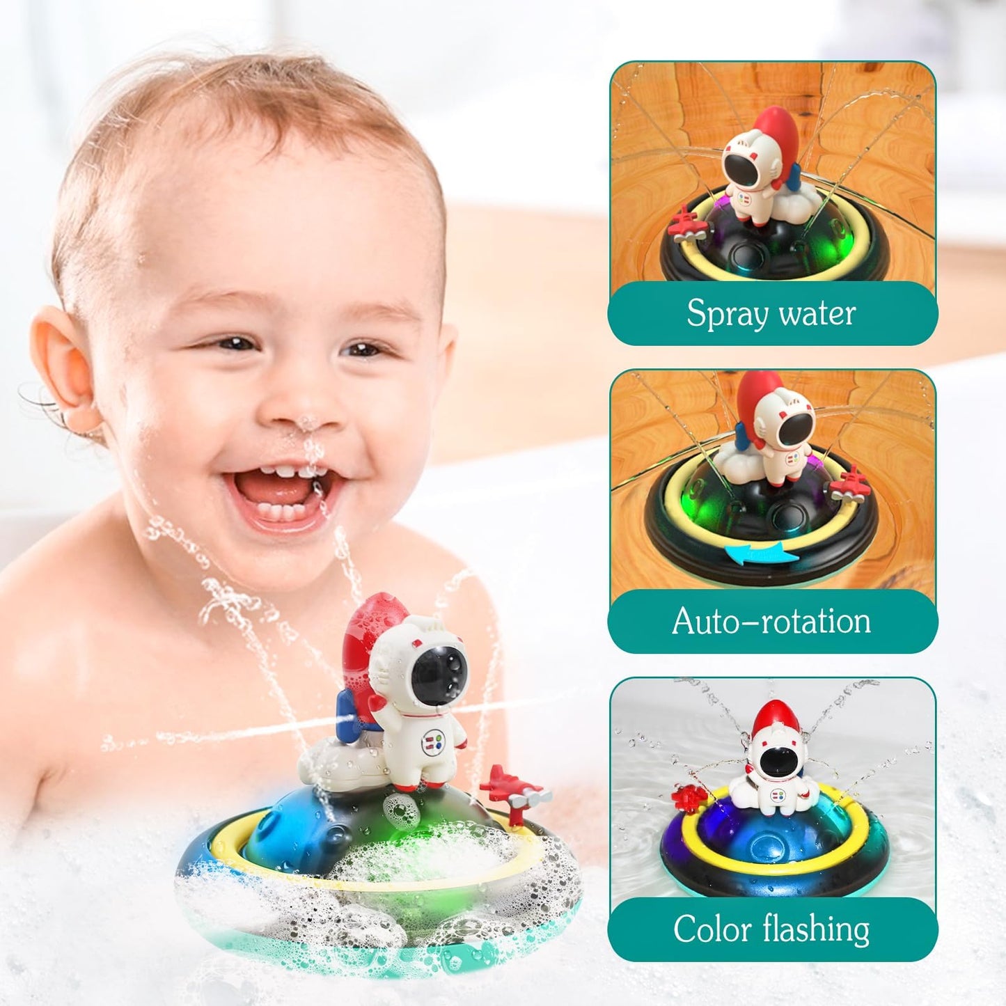 Nunube Toy Baby Bath Toys, Automatic Spray Water Toddler Bath Toys, Induction Sprinkler Bathtub Toys, Rechargeable Flashing Ligh