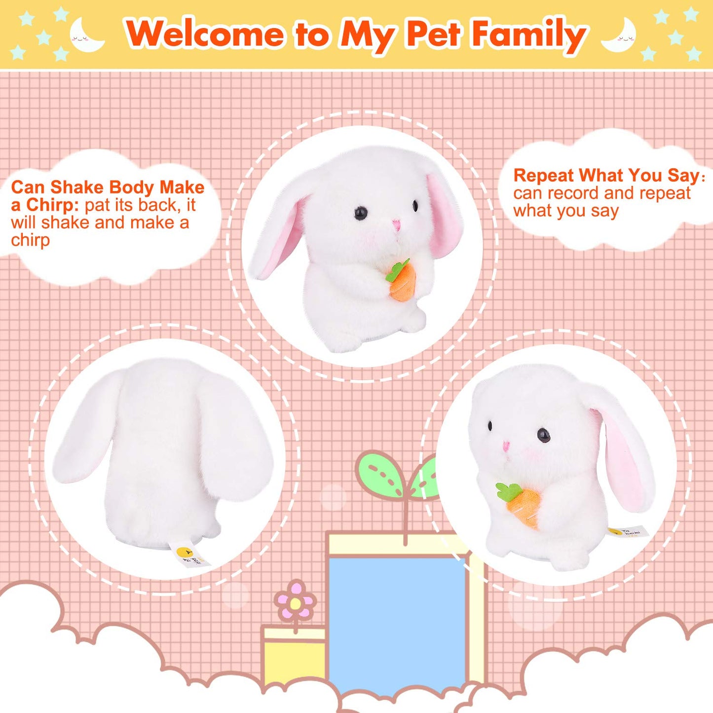 Marsjoy Easter Bunny Talking Robot - 6.3'' Interactive Plush Toy, Repeats Your Words, Dances, And Shakes For Kids, Boys, Girls,