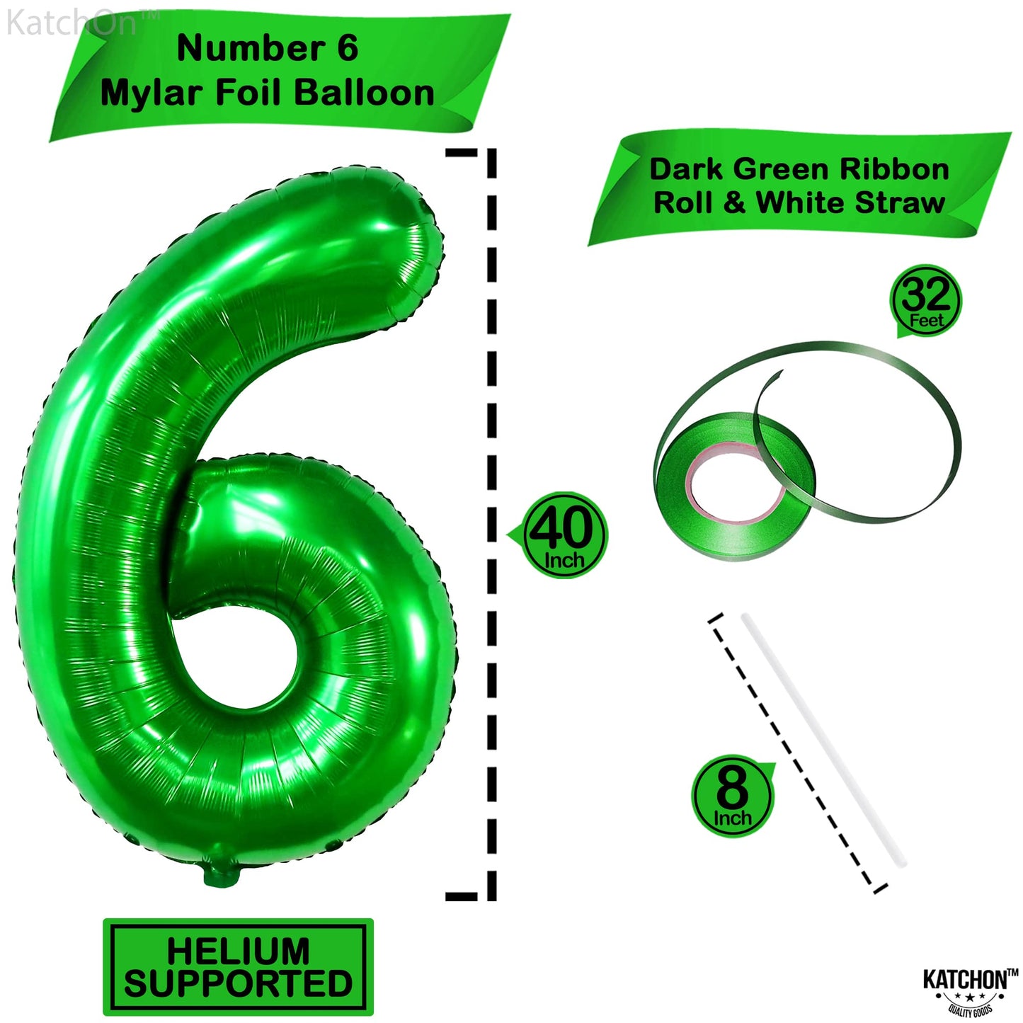 Katchon, Giant Dark Green Number 6 Balloon - 40 Inch | 6Th Birthday Balloon For 6Th Birthday Decorations | 6 Balloons For Birthday | Six Balloon Number | 6 Year Old Balloon For 6 Year Decorations