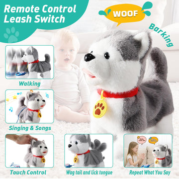 Walking Barking Singing Husky Puppy Toy, Repeats What You Say, Realistic Licking Tongue Wagging Tail Mechanical Dog With Electronic Touch Or Handle Control, Interactive Musical Plush Pet For Kids