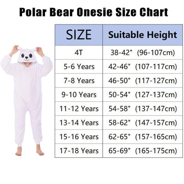 WAFUNNE Animal Onesie Costume for Kids Child Boys Girls Womens Mens Cosplay Halloween Costumes Easter Onesies White Polar Bear 110