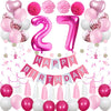 Sweet 27Th Birthday Decorations For Women, Pink And White 27 Happy Birthday Balloons, 27Th Birthday Party Supplies Including Pin