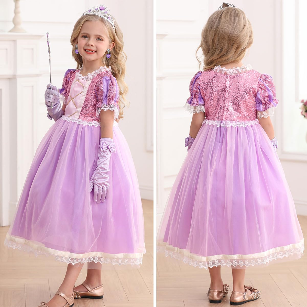 Itvti Girls Rapunzel Costume Kids Dress Up Purple Clothes For Birthday Halloween Cosplay, Purple, 4-5 Years(Tag 120)