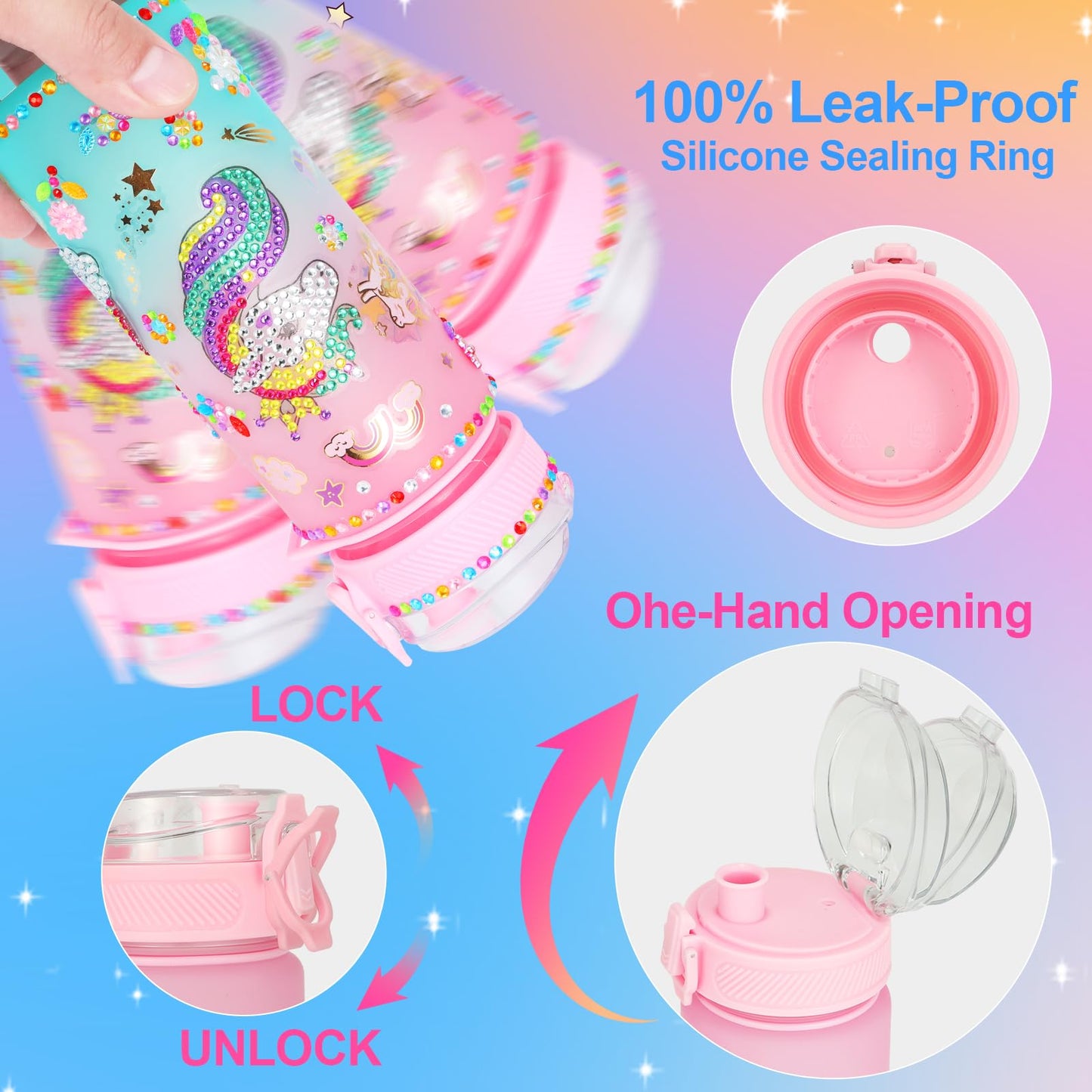 Decorate Your Own Water Bottle Kits For Girls Age 4-12, Unicorn Gem Girls Diamond Painting Crafts, Arts And Crafts Kits Toys Unicorn Gifts For 3-10 Year Old Girls Kids Birthday (Unicorn 600Ml)