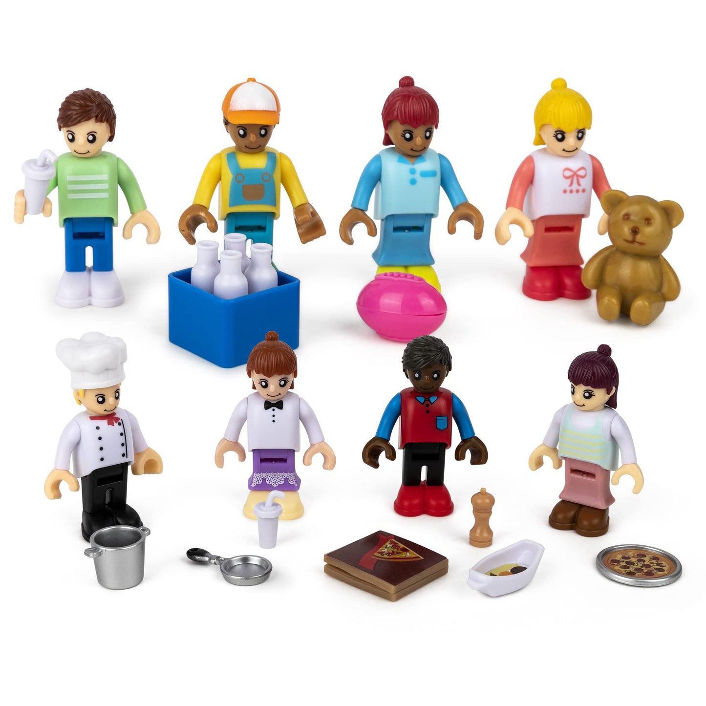 Playkidiz 8 Toy Figures & Playsets, 2 Inch Play Peoples Set, Early Development Family Figurines For Kids, Pretend Play Toys For Children 3+ (23Pcs)
