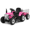 Costzon Ride On Tractor With Detachable Trailer, 12V Kids' Electric Vehicles W/3-Gear-Shift Ground Loader, Wireless Design & Usb, 7 Led Headlights, Remote Control Tractor Toys For Kids 3+ (Pink)