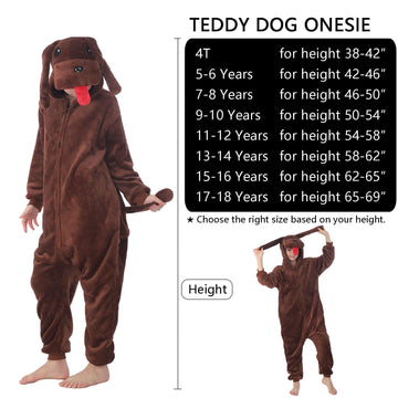 WAFUNNE Animal Onesie Costume for Kids Child Boys Girls Womens Mens Cosplay Halloween Costumes Easter Onesies Tedy Dog 120