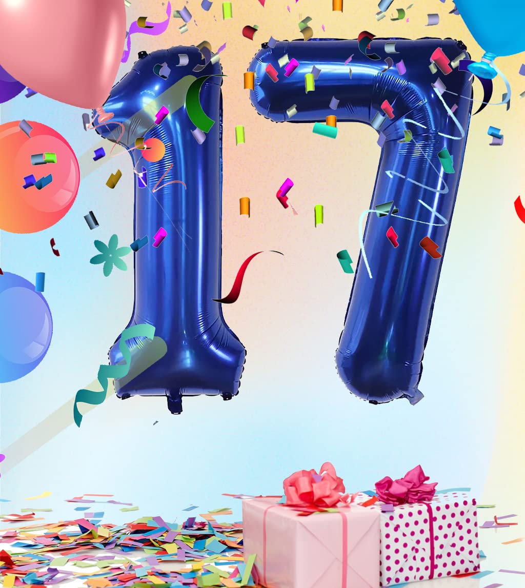 40Inch Number 17 Balloons Navy Blue Balloon 17 Numbers Self-Sealing For Birthday Party Decorations And Supplies Anniversary Part