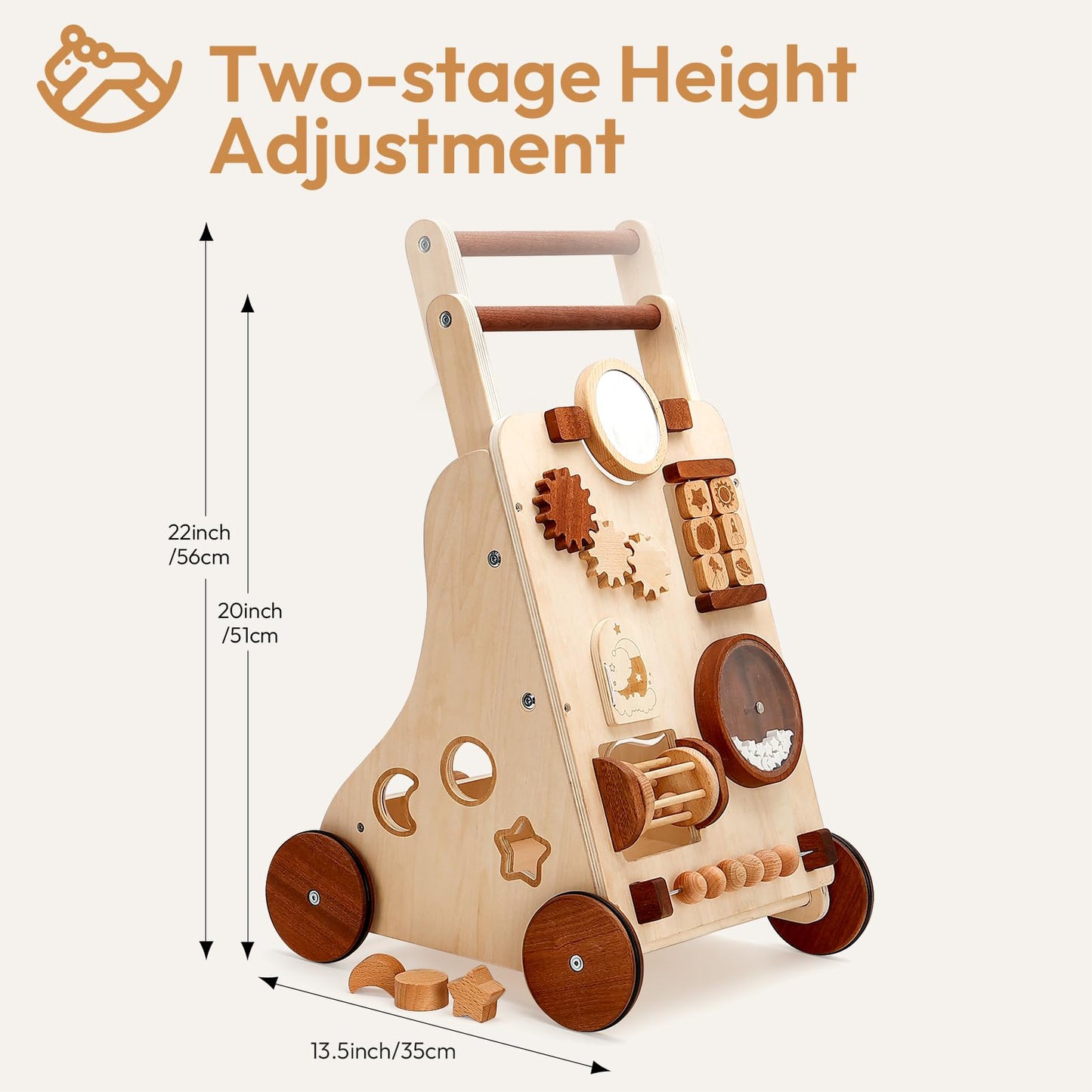 Woodtoe Wooden Baby Walker, Adjustable Speed Push Walker, Montessori Walker for Boys and Girls, Baby Activity Center, Sit to Sta