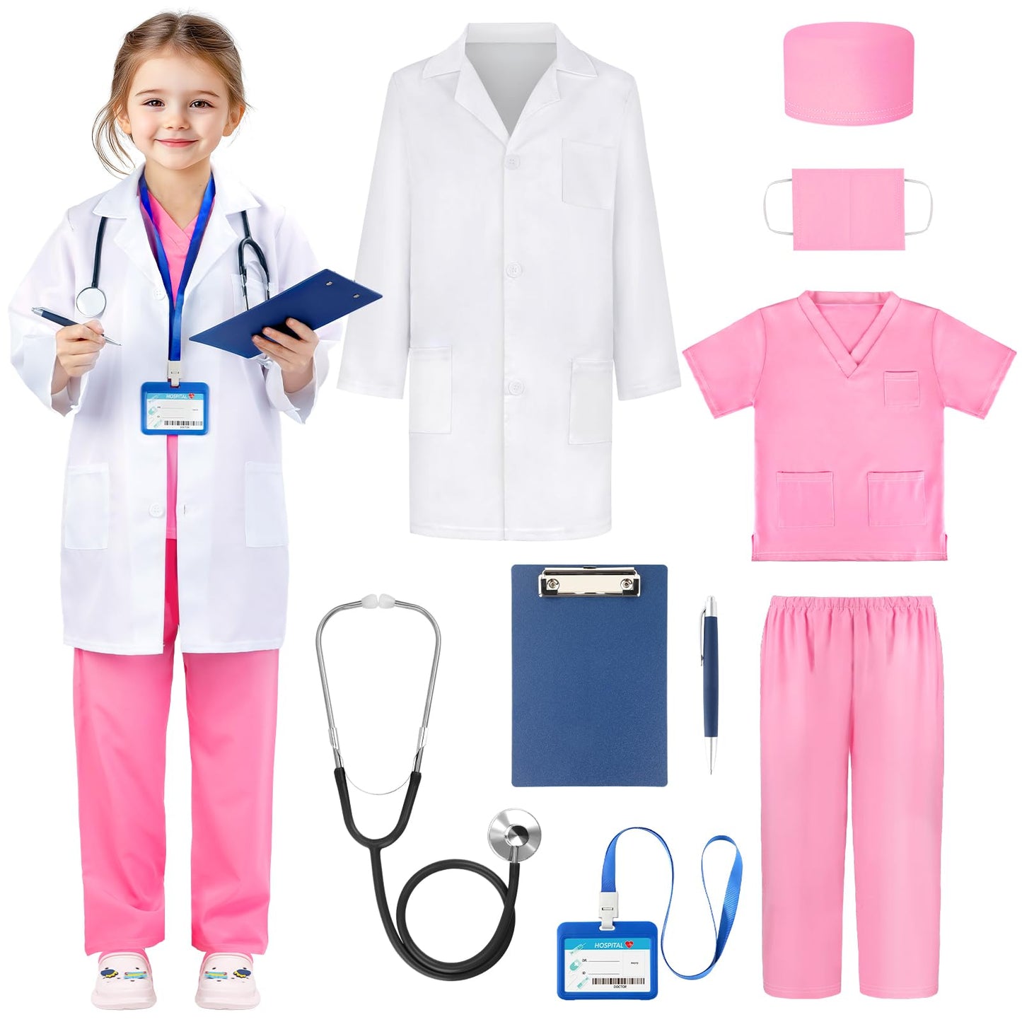 Joycover Doctor Costume For Kids, Kids Scrubs Halloween Costumes For Girls Boys Doctor Dress Up Play Kit
