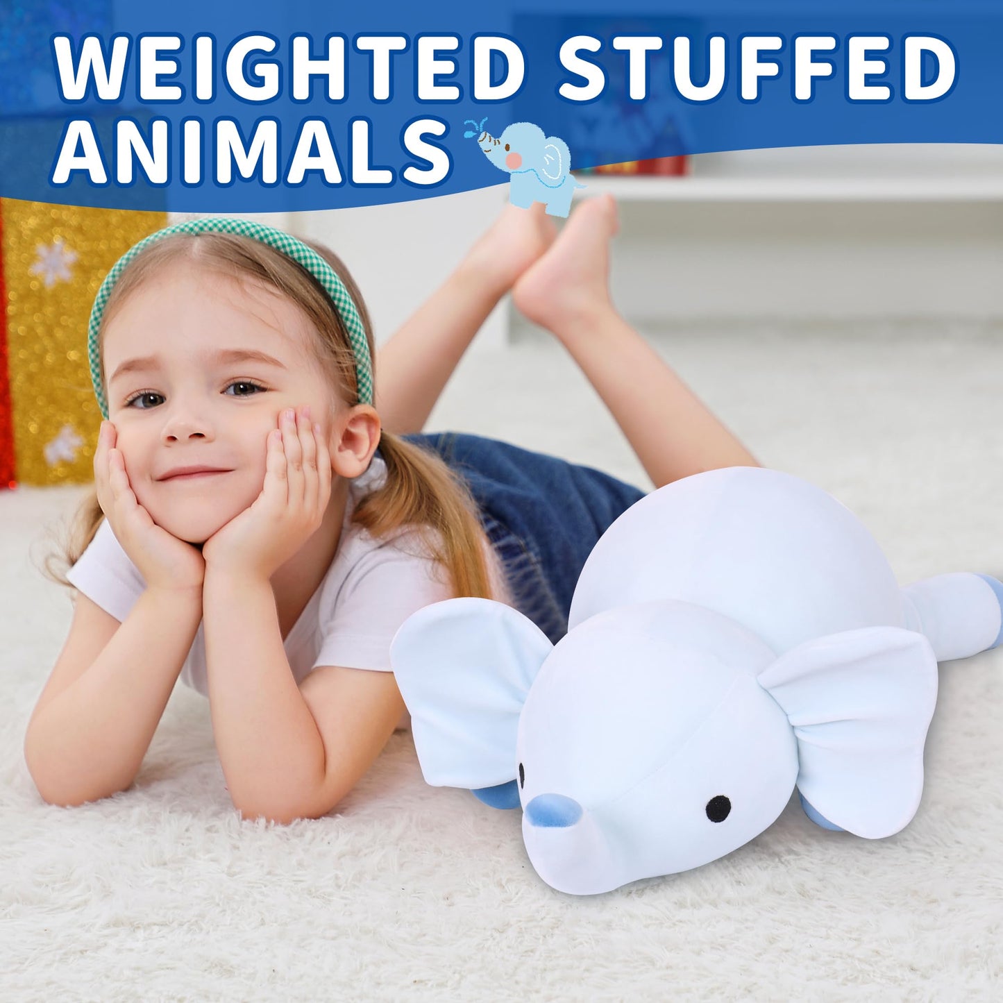 Webingo Weighted Stuffed Animals, 24'' Weighted Elephant Plush Toy 4.2 Lb Soft Pillow Cute Giant Plushie Gifts For Kids & Adults