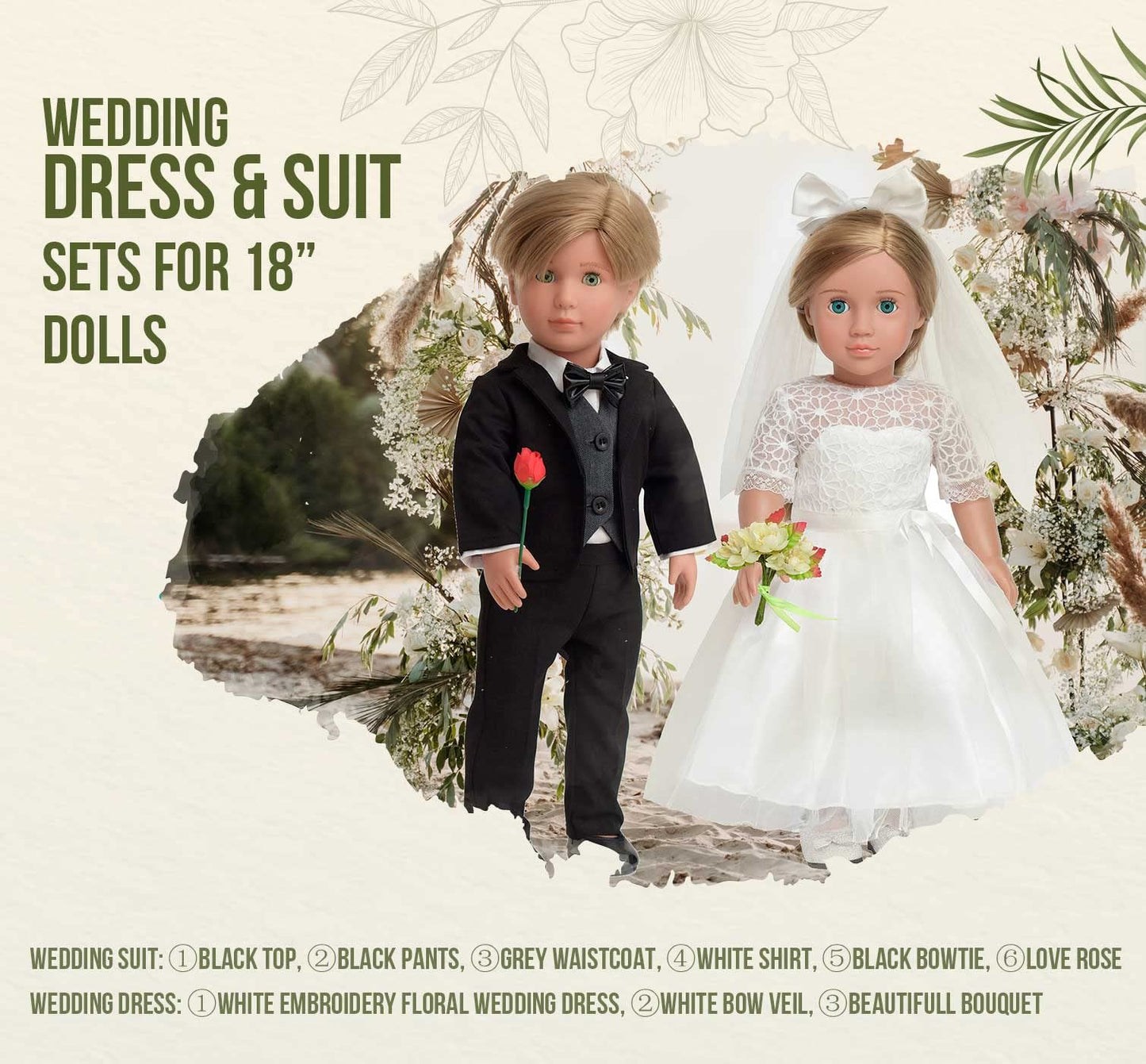 sweet dolly Doll Clothes Accesories First Communion Wedding Dress and Suit Set for American 18 inch Doll Boy and Girl