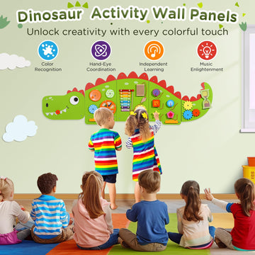 Joyibay Dinosaur Sensory Wall Panel: Sensory Wall Toy Wooden Dinosaur Busy Board Sensory Board Wall Toys 8 Sensory Activities Ga