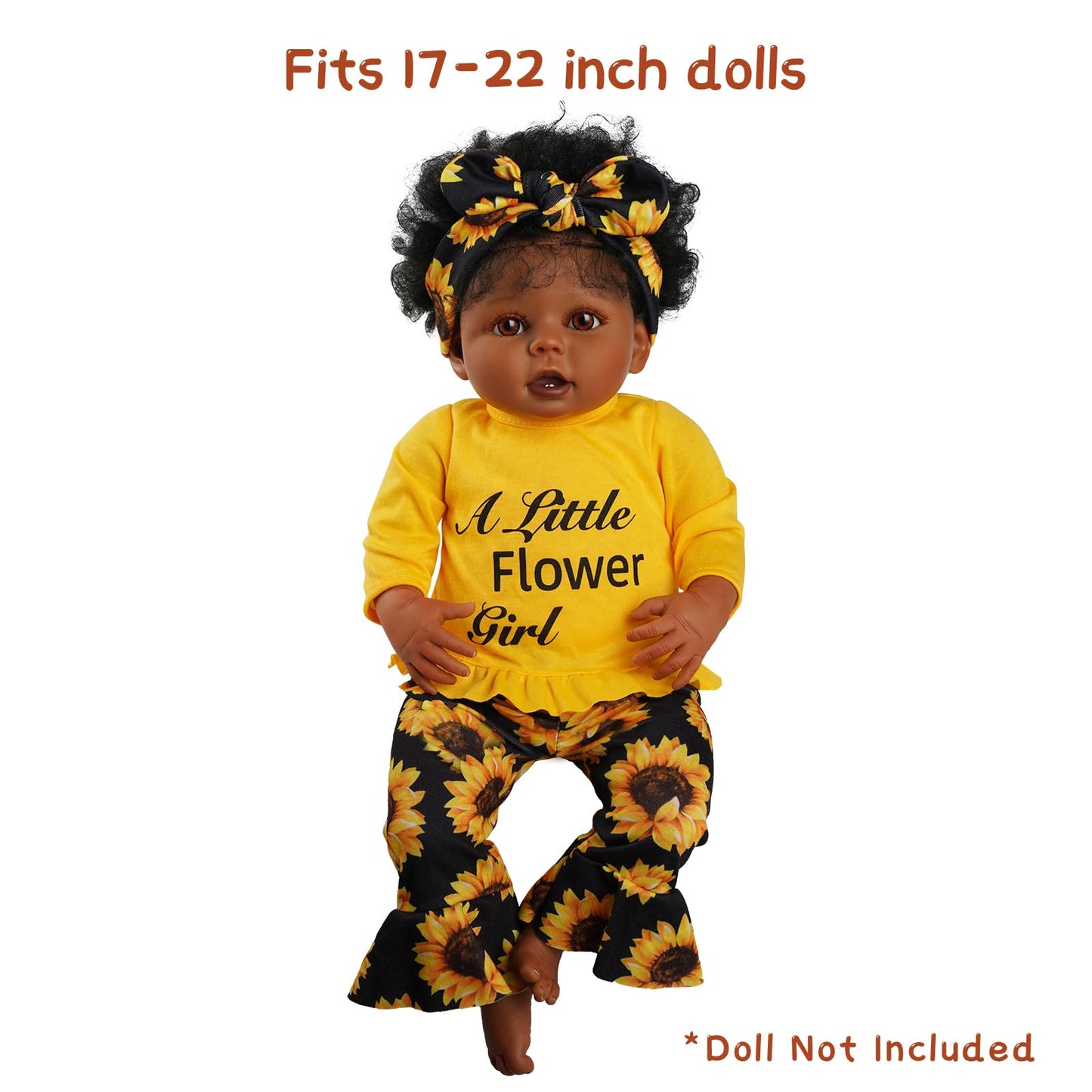 Babeside 3 Pcs Reborn Baby Doll Clothes For 17-22 Inch Dolls, Sunflower Baby Doll Outfit Accessories Set With Headband For Realistic Baby Dolls Girls