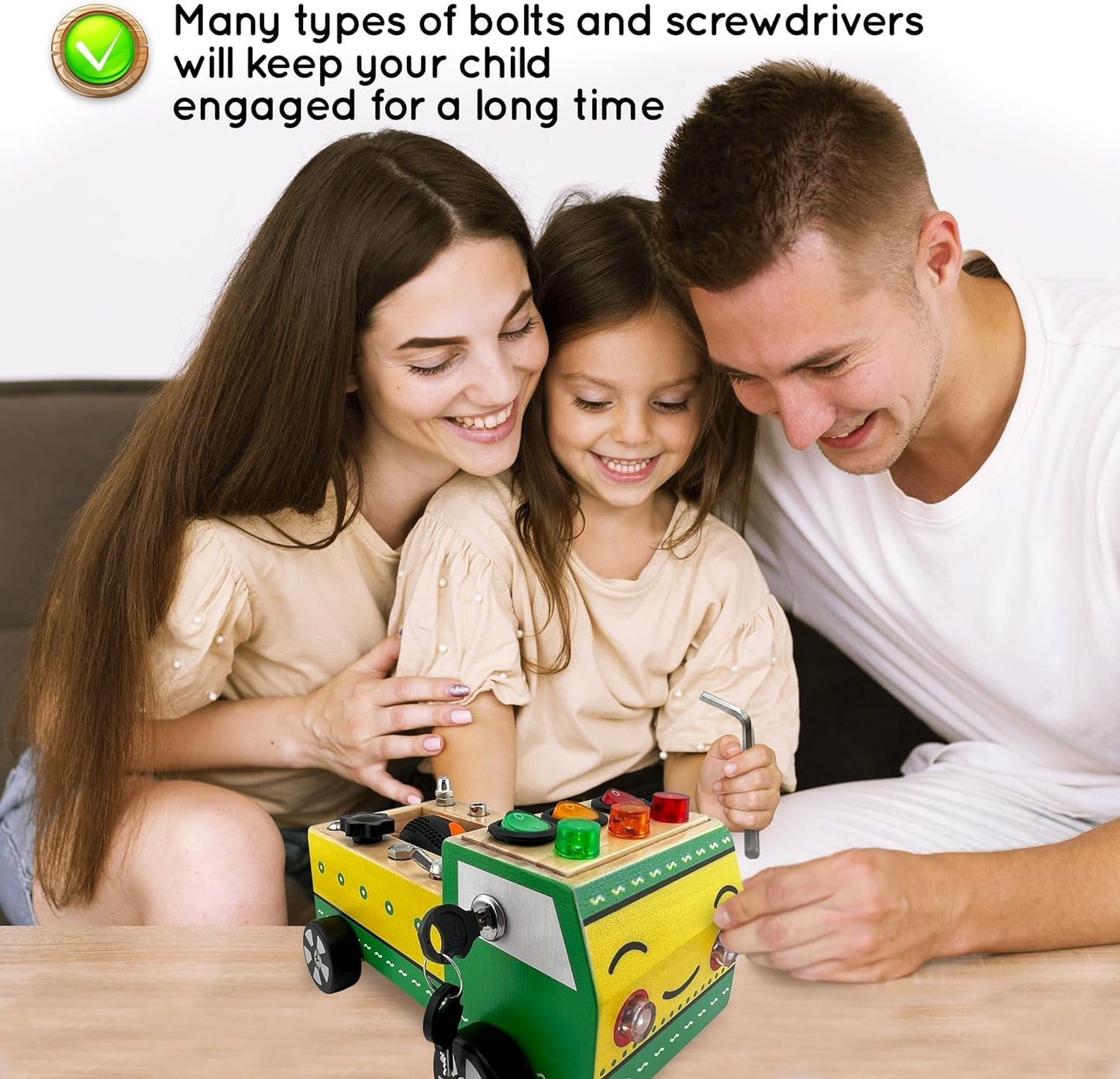 Toddler Montessori Busy Board - Wooden Educational Toy With Lights, Switches, Relay, Key, Bulbs, Sensory Board On Wheels - Presc