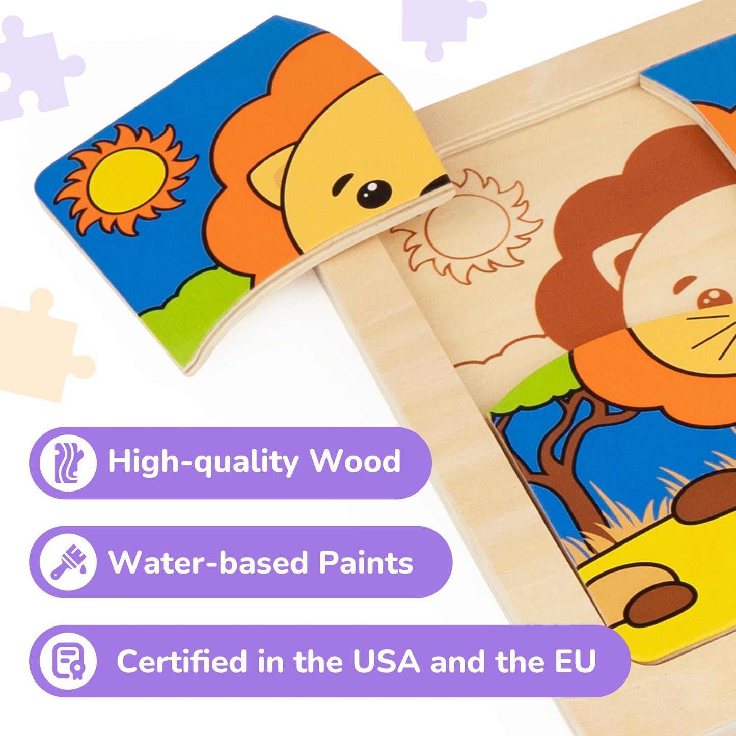 Bimi Boo 6-Sets Of Animal Themed Jigsaw Wooden Puzzles For Toddlers 1-3 - Preschooler Montessori 4-Pieces Puzzle Sets - Stem Educational Learning Wooden Toy For Babies (4 Pcs Per Set, 6 Sets)