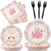 96 Pcs Princess Party Plates And Napkins Party Supplies Pink Floral Princess Party Tableware Set Princess Party Decorations Favo