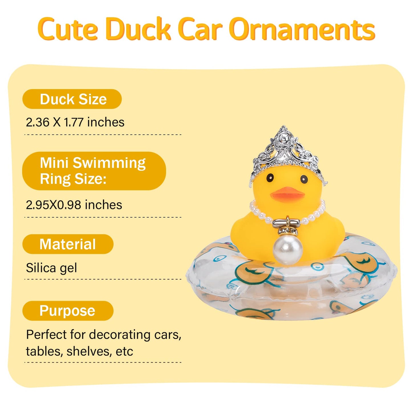 Wonuu Car Duck Rubber Duck Car Ornaments Duck Car Dashboard Decorations With Mini Crown And Necklace, C-Female Crown