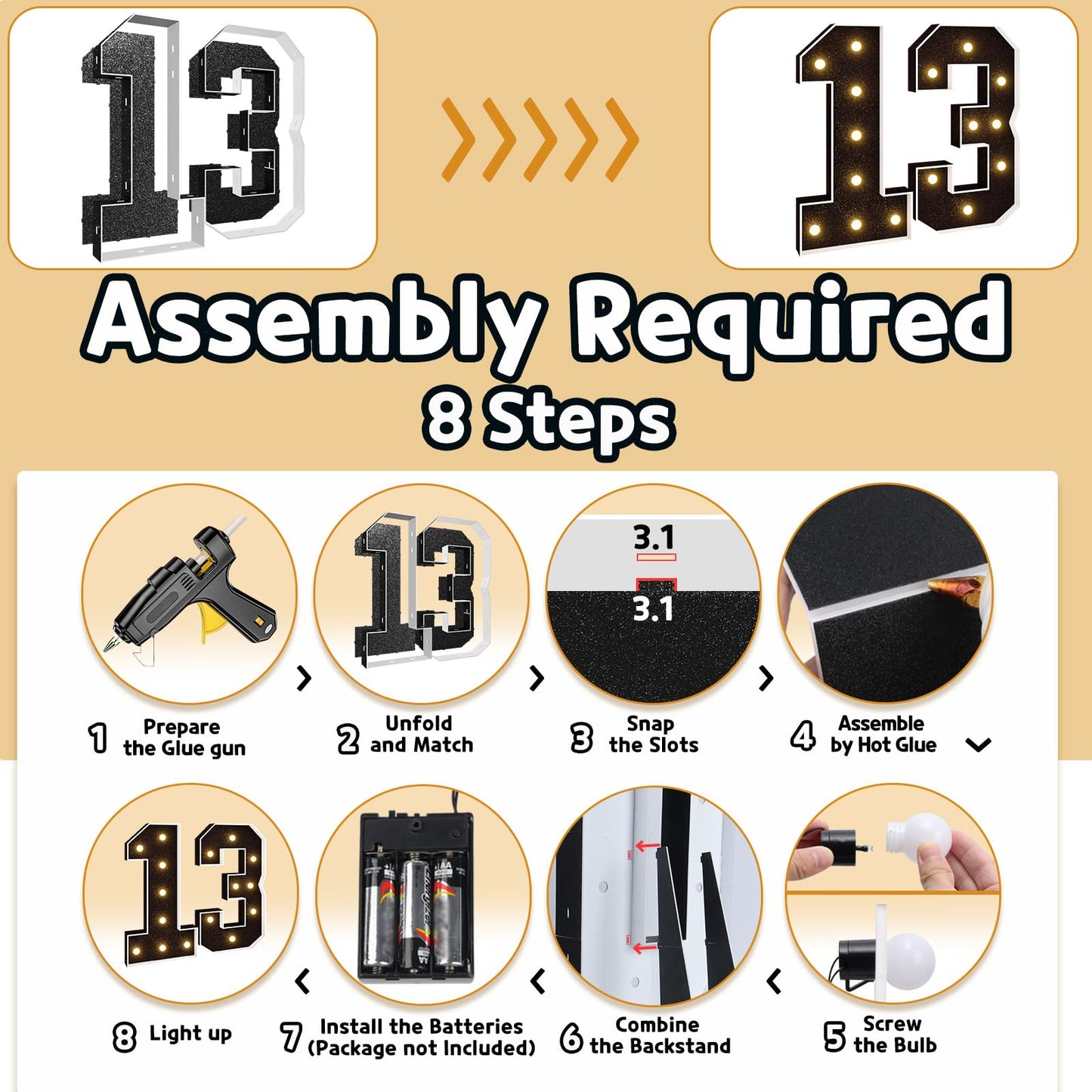 Imprsv 3Ft Black 13Th-Birthday Decorations Numbers: 13Th Birthday Party Anniversary Decorations Large Light Up Numbers 13 For Gi