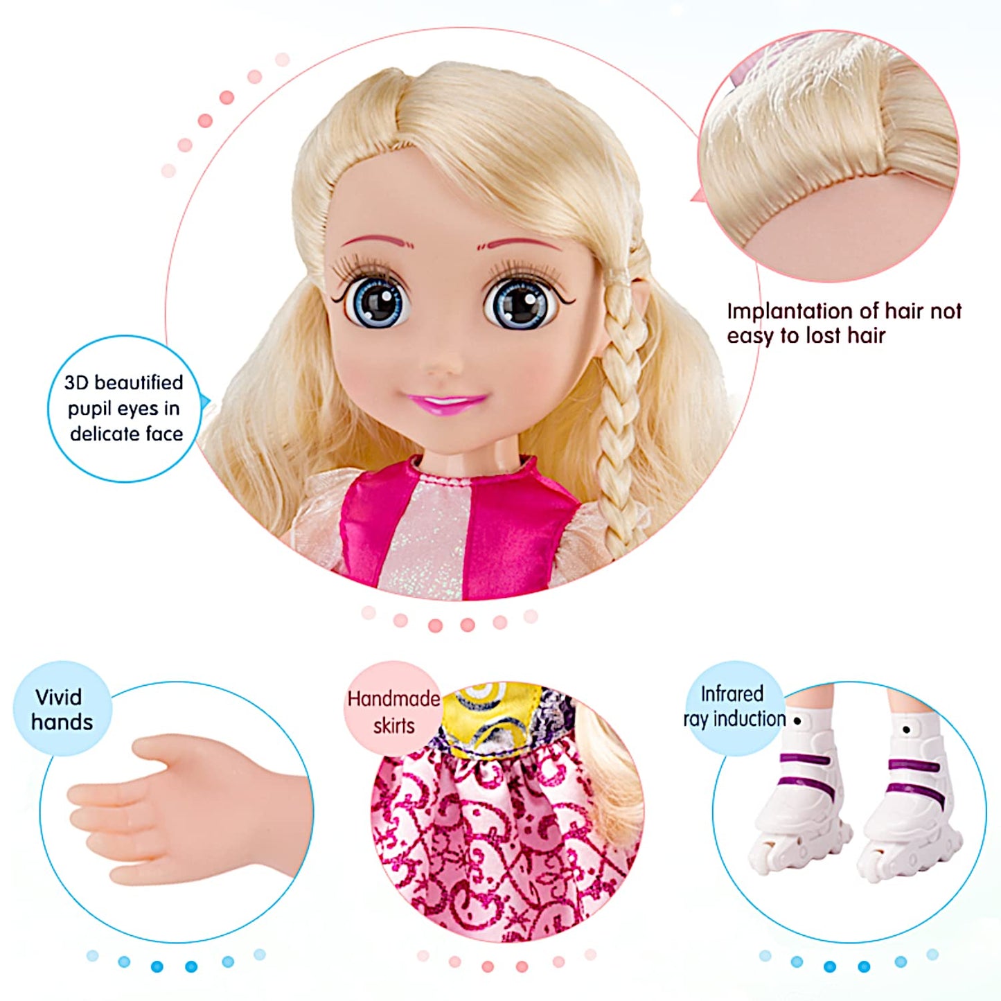 Poco Divo Skating Princess 14 Dancing Doll Blading Skates Inline Roller Girl Interactive Auto Retreat Baby Sonic Control Fashion