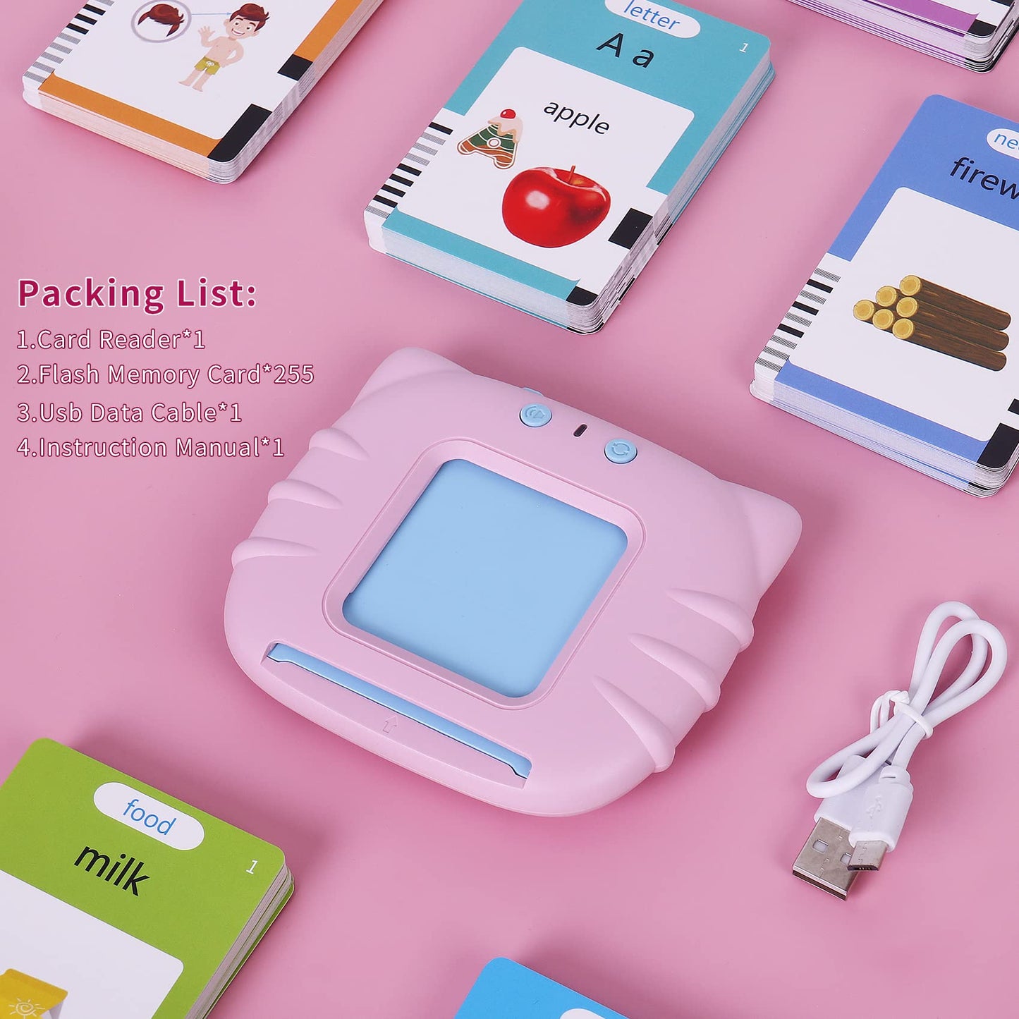 Globaltronics 510 Sight Words Talking Flash Cards Toddler Toys Pocket Speech For Toddlers, Talking Learning Flash Cards Educational Toys Sensory Toys For Boys And Girls (Pink), Medium