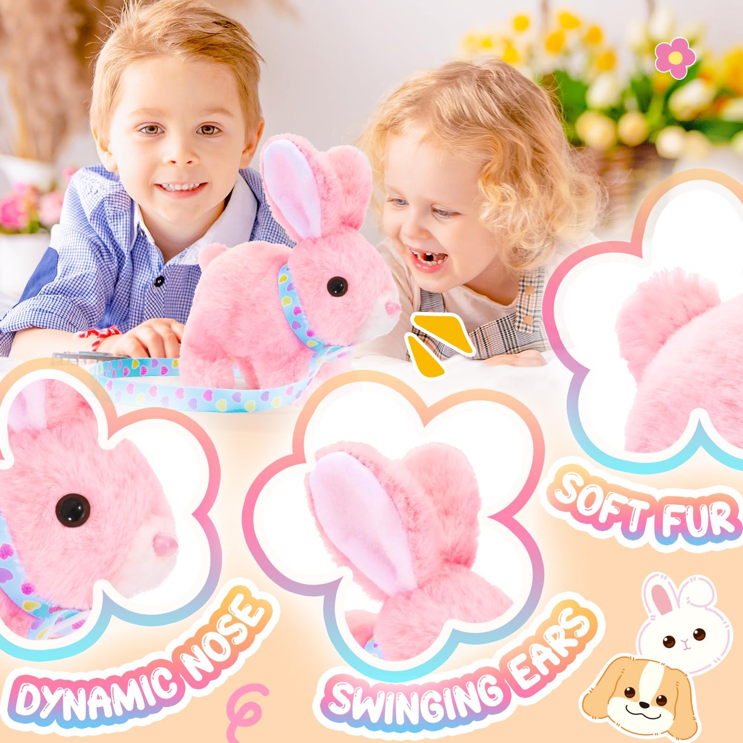 Tagitary Plush Toys Bunny Toys For Kids With Sounds,Can Walk,Wiggle Ears,Twitch Mouth And Nose,Hopping Interactive Electronic Rabbit Toys With Leash,Easter Christmas Birthday Gift For Toddlers Kids