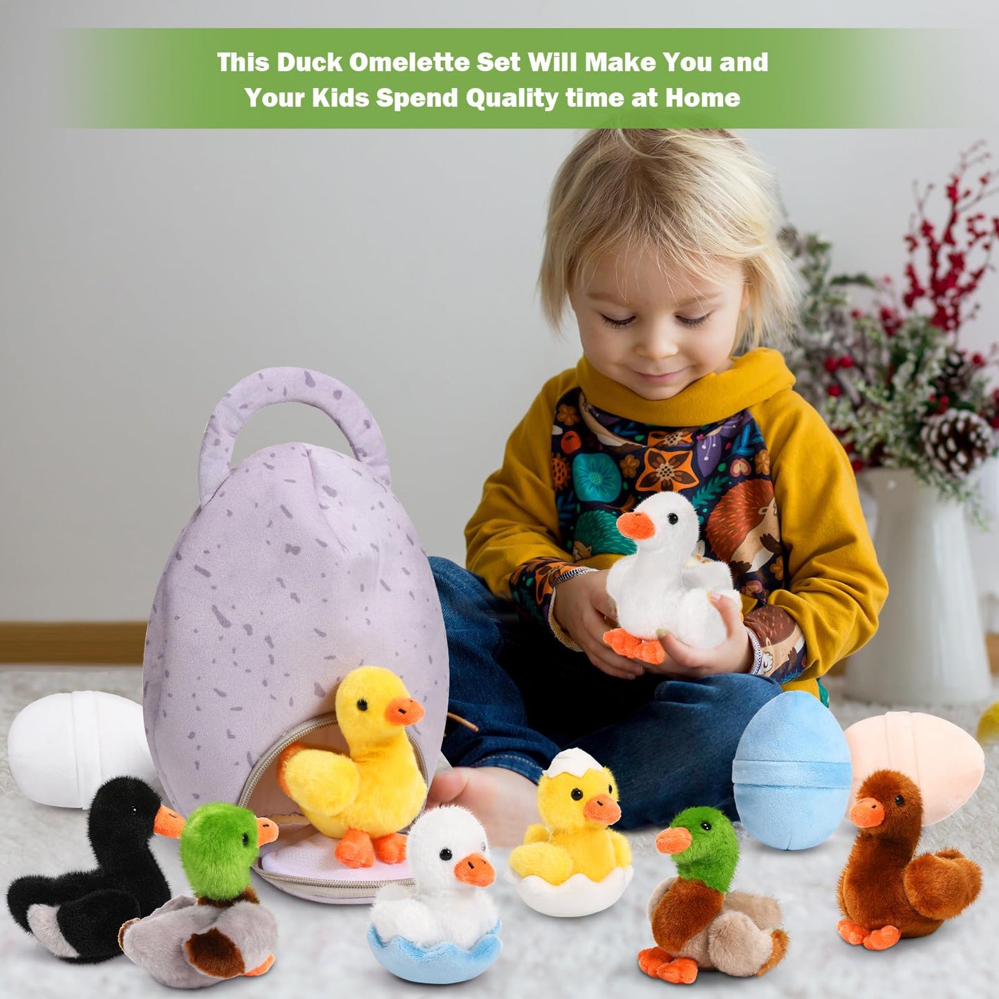Hydren 13 Pcs Valentine Plush Ducks Chicken Stuffed Animals Bulk For Girls Boys Small Cute Plush Toy And Egg Bag Set For Easter