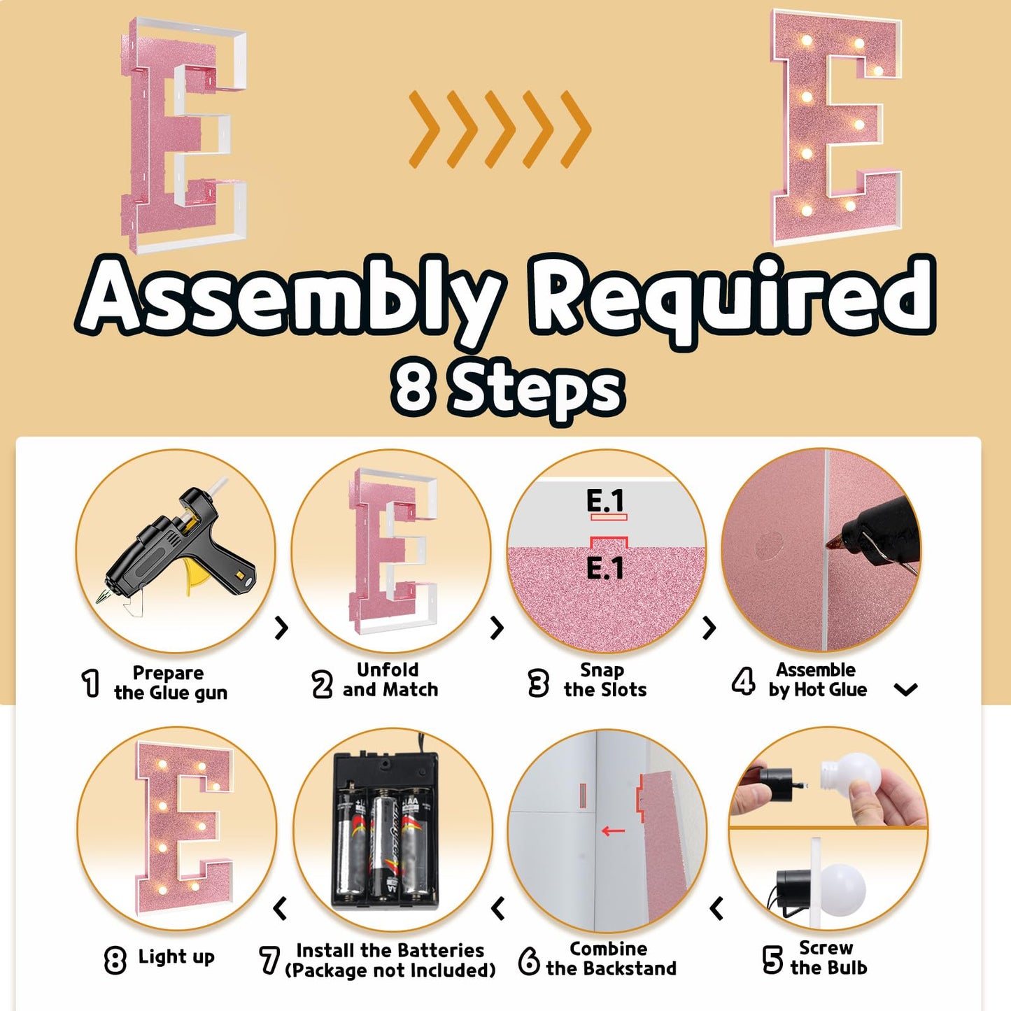 Imprsv Marquee Letters Rose-Gold 3Ft: Rose Gold Party Decor - Light Up Letter E Large 3 Feet Tall - Party Decorations Letter For