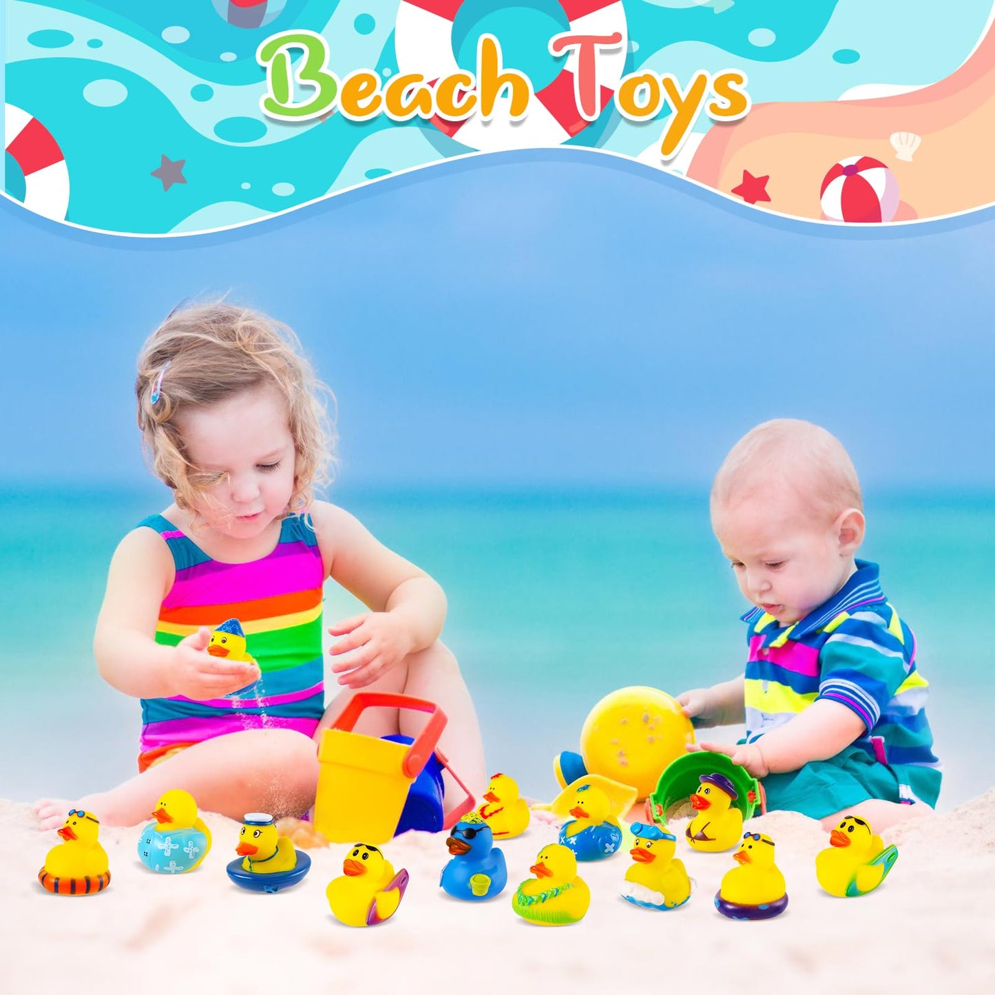 24 Pack Summer Rubber Ducks Jeep Ducks For Ducking Assorted Beach Ducks For Jeeps Duckies Games Bulk Ducks For Summer Holiday Pa