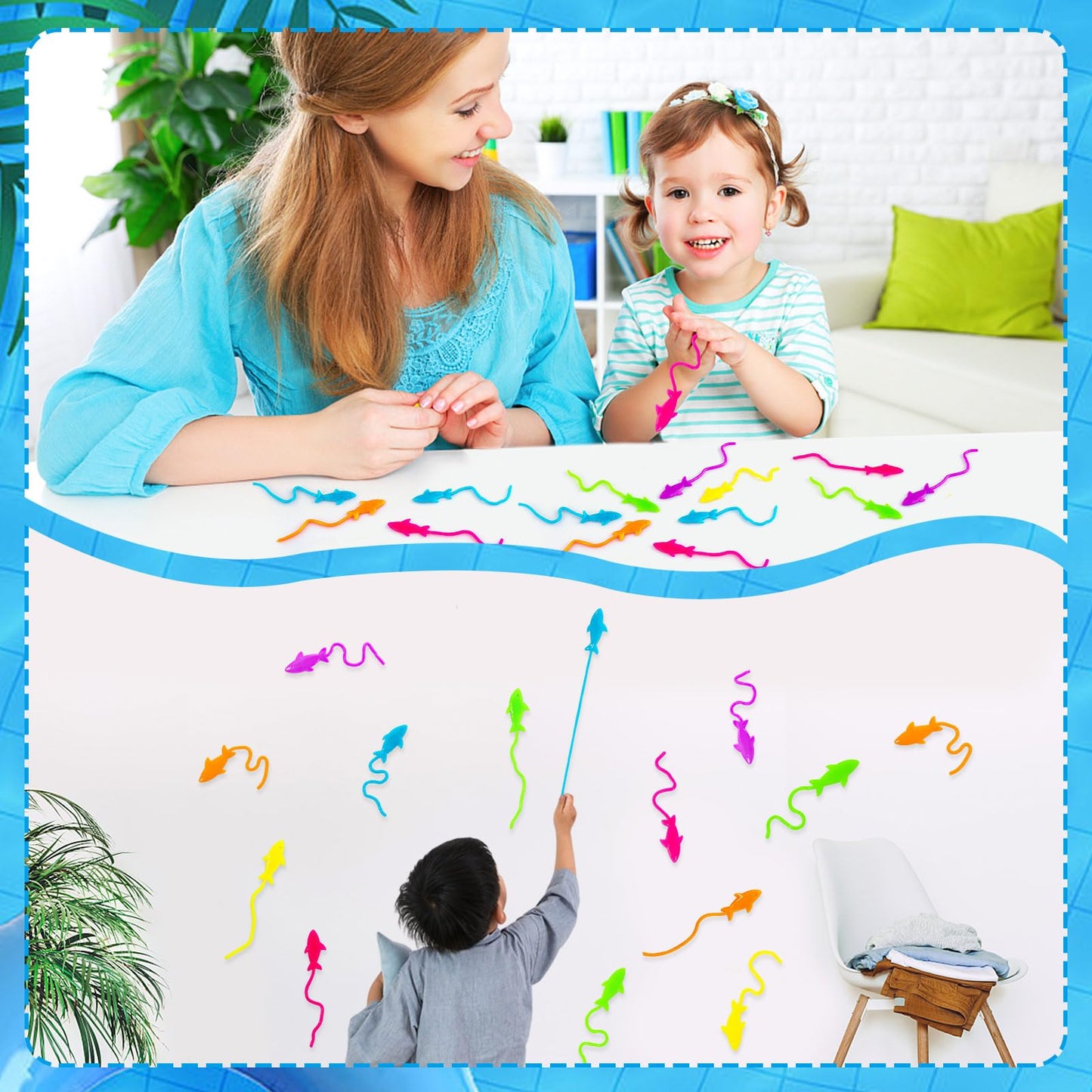 HLARTNET 10 PCS Sticky Shark Toys for Kids, Stretchy Shark Gifts Bulk, Ocean Under Sea Themed Favors Goodie Bags Stuffer, Classr