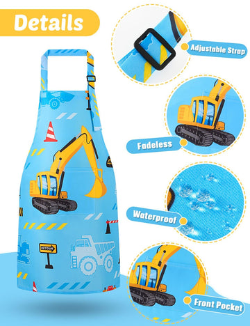 Wernnsai 2 Pack Kids Aprons - Truck Kids Art Aprons For Boys Waterproof Toddler Chef Aprons Cooking Baking Painting Gardening Apron For Kids With Pocket Kitchen Classroom Art Smocks Age 6-10 Years