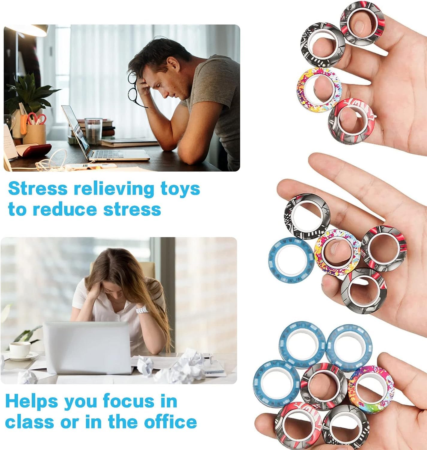 12Pcs Magnetic Rings Fidget Toys Spinner Set Easter Basket Stuffers,Finger Magnet Rings Endless Hours Of Fun Adhd Stress Relief Fidget Spinner For Relieve Anxiety Birthday For Adults Teens Kids