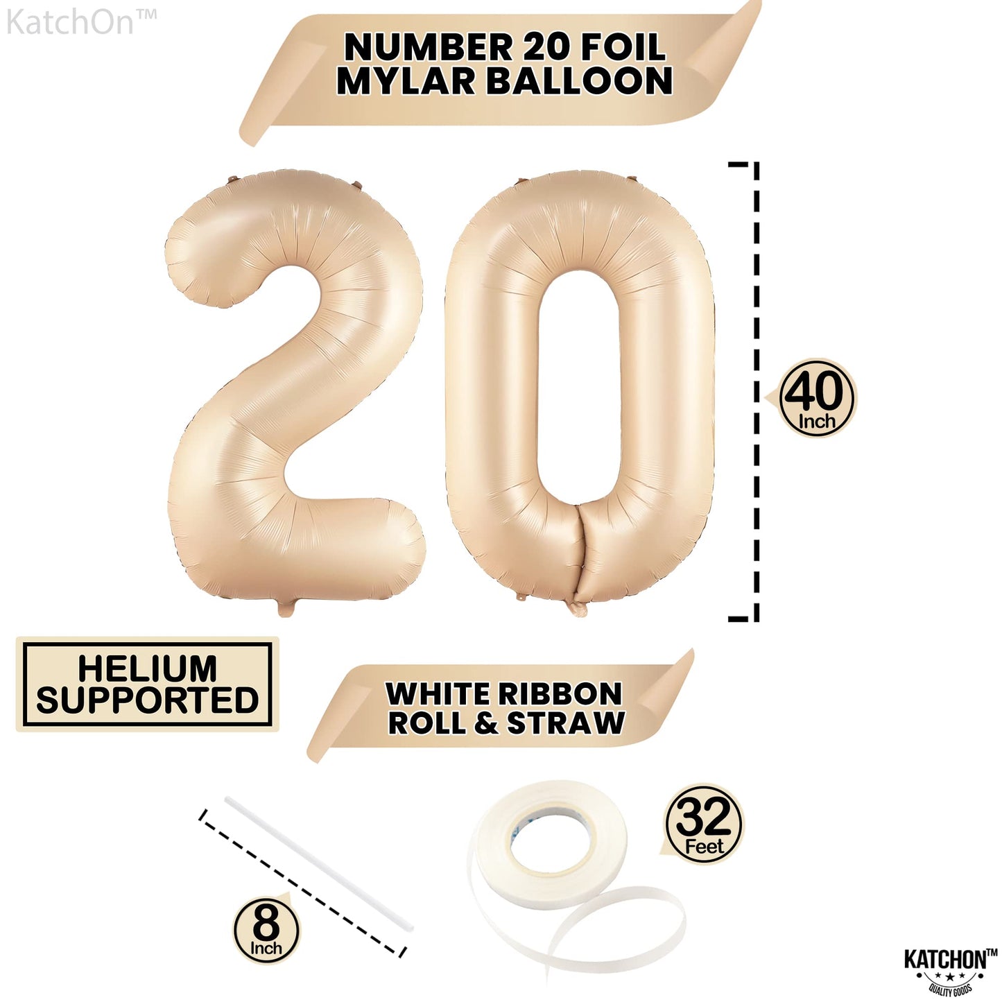 Katchon, Gaint Caramel 20 Balloon Number - 40 Inch | Creme 20 Balloons For 20Th Birthday Decorations | Number 20 Balloons | 20 Number Balloons For 20Th Anniversary Decorations | 20 Birthday Balloons