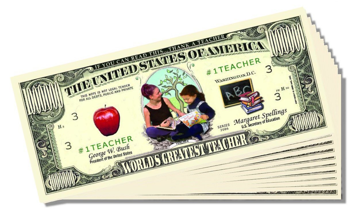 AAC / PCSCP Set of 10 World's Greatest Teacher Million Dollar Bills with Bonus Bill