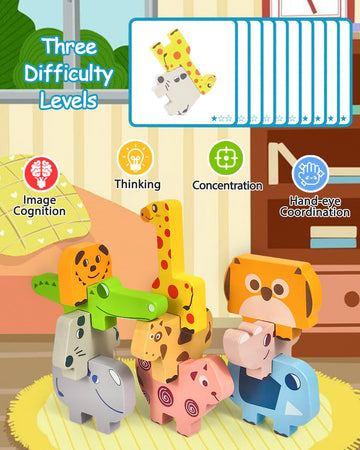 Maaacute Montessori Toys For 1 2 3 4 Year Old Boys Girls, Toddler Toys Age 2-4, 10 Pack Wooden Animal Blocks Sorting & Stacking