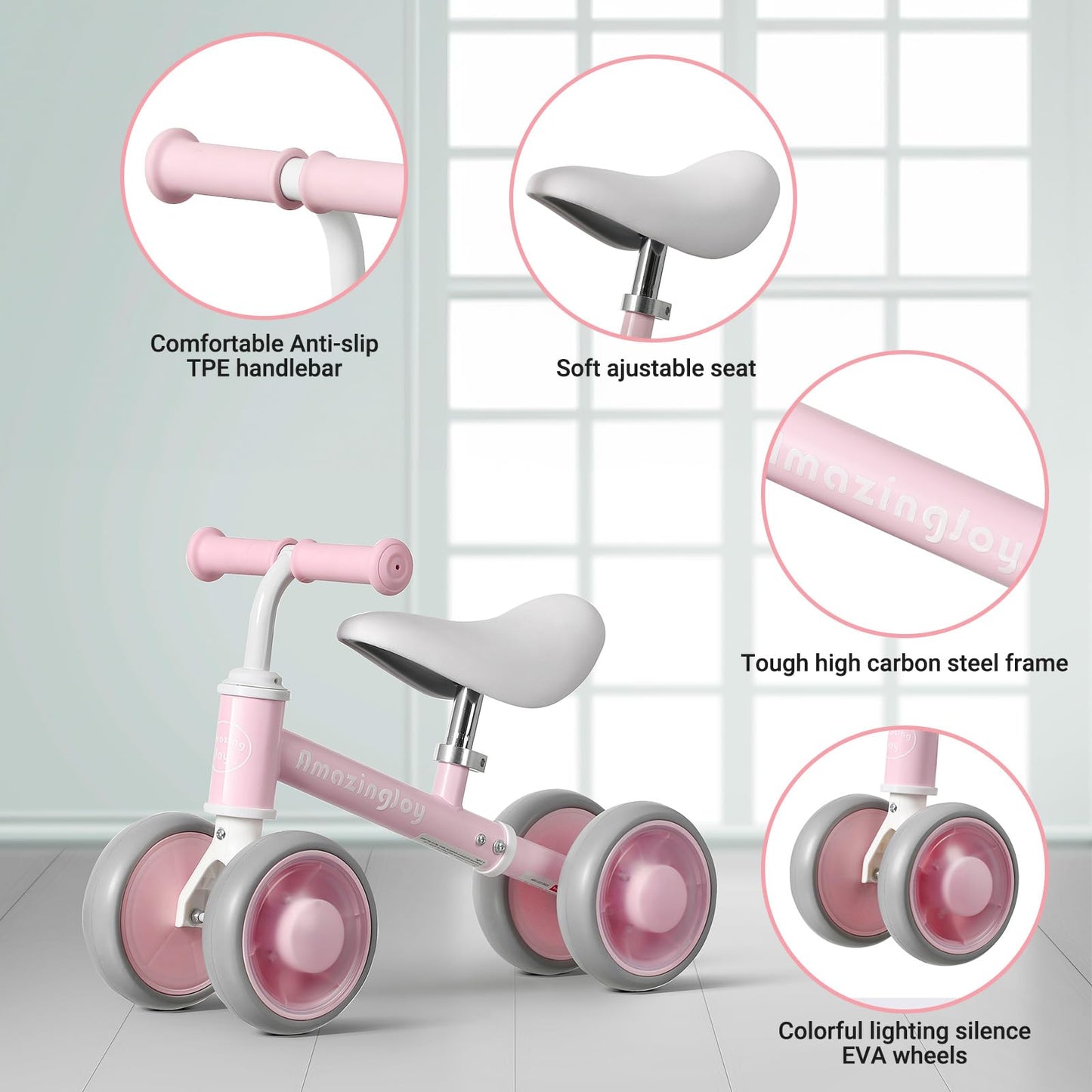 Amazingjoy Toddler Toys For 1 Year Old Boys Girls First Birthday Gifts Age 1-2,Colorful Lighting Baby Balance Bike No Pedal 4 Le