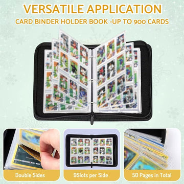 Bebomne Basketball Card Binder Holder 900 Pockets with 50 Removable Sleeves Portable Sports Trading Cards Binder Album Collector Organizer Protectors with Zipper Waterproof