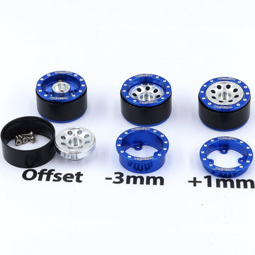 Hobbysoul Adjustable Offset 1.0 Beadlock Wheels Blue Silver, Heavy Rc 1.0 Wheels 7Mm Hex Rims For 1/18 Traxxas Trx4M Axial Scx24