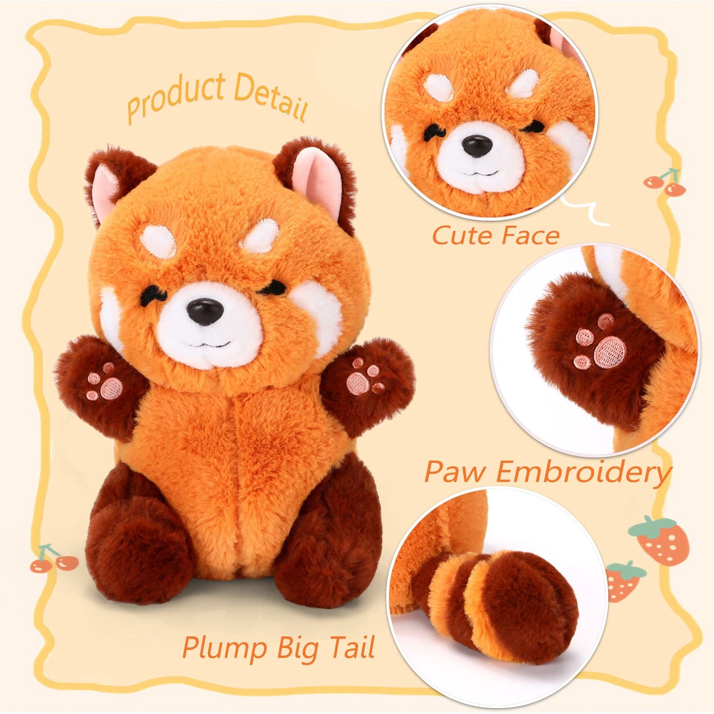 Riuhot Red Panda Stuffed Animal Plush Toy 9" Small Polyester Cute Gift for Kids & Girlfriend - Panda Squinting