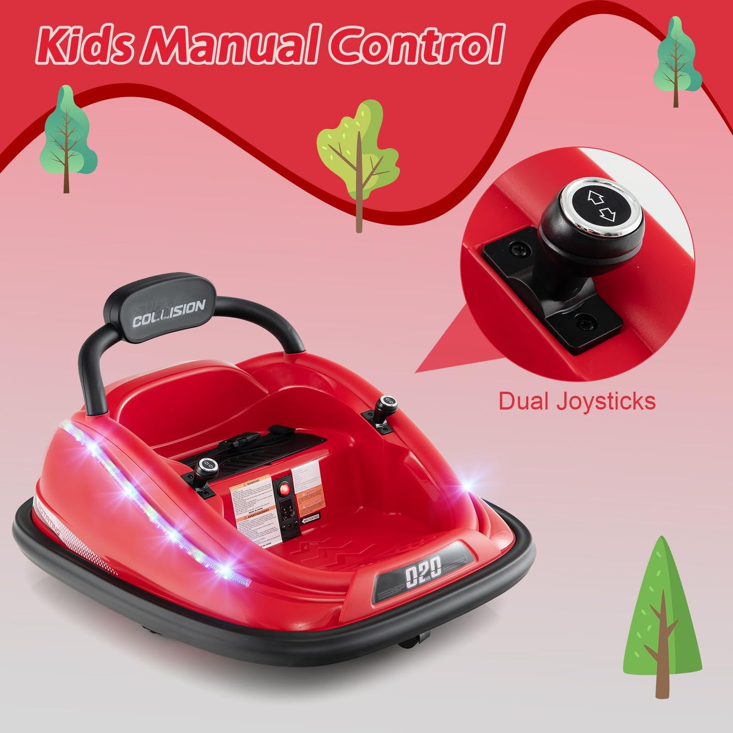 Olakids Bumper Car For Toddlers, 12V Kids Electric Ride On Toy With Remote Control, Battery Powered Vehicle Racer For Baby, 360 Degree Spin Rotation, Colorful Flashing Led Lights, Music (Red)