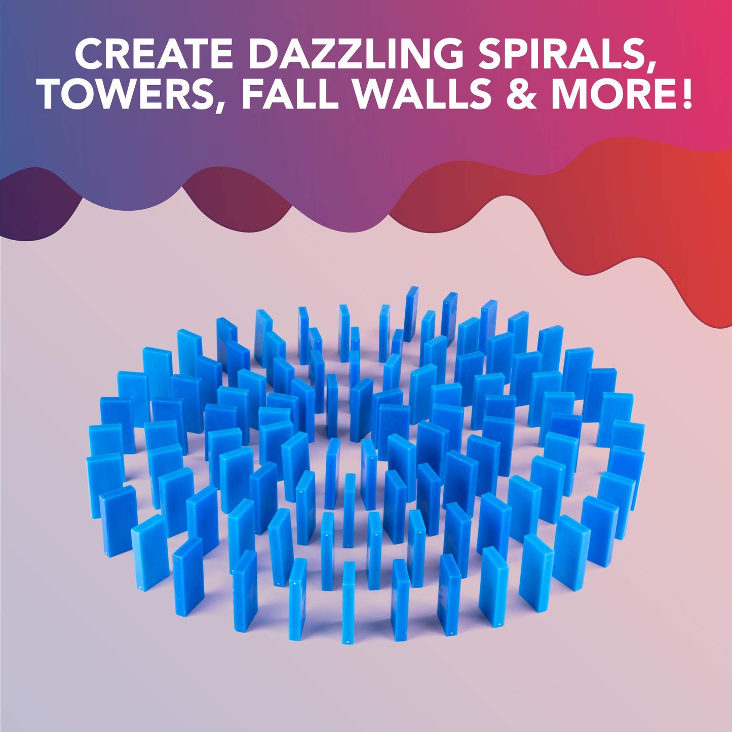 Bulk Dominoes Plastic Bulk 100pcs - Building and Stacking and Chain Reaction Toppling STEAM Toy Blocks for Kids (Blue)
